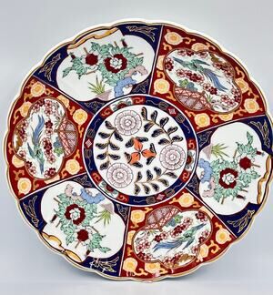 Antique Japanese Imari Floral Scalloped Porcelain Large Charger Platter